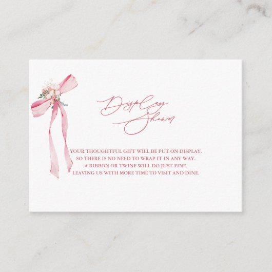 赤面ピンクボウフローラ表示赤ちゃんシャワー エンクロージャーカード (正面)