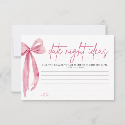 赤面ピンクボウブライダルシャワーデイトナイトアイディアゲーム 招待状 (正面)