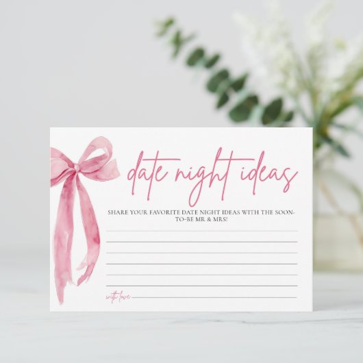 赤面ピンクボウブライダルシャワーデイトナイトアイディアゲーム 招待状 (スタンド正面)
