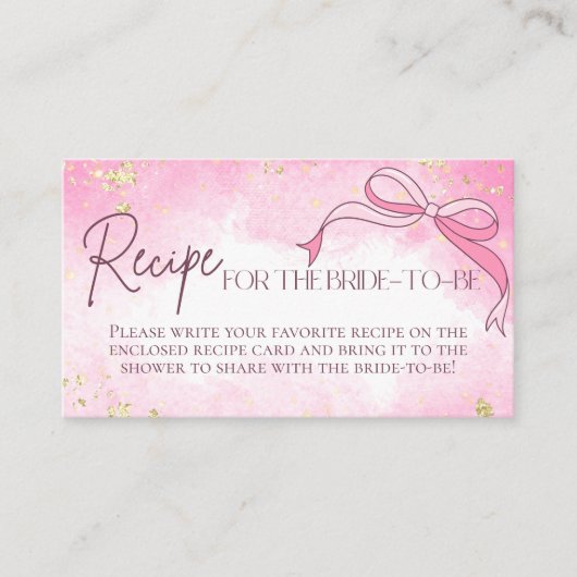 赤面ピンクボウブライダルシャワーレシピ要求 エンクロージャーカード (正面)