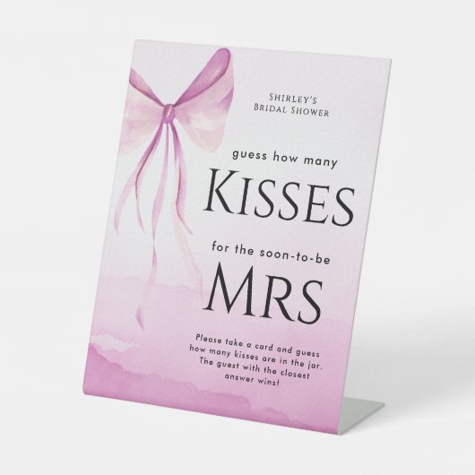 赤面ピンクボウブライダルシャワー推測する数キス 台座サイン (正面)