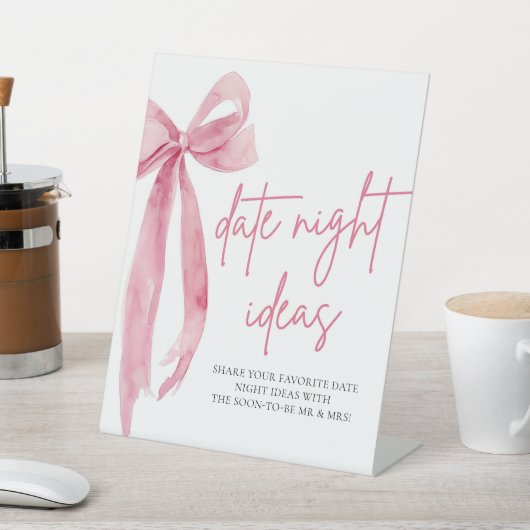 赤面ピンクボウブライダル日付ナイトアイディア標識 台座サイン (インサイチュ)