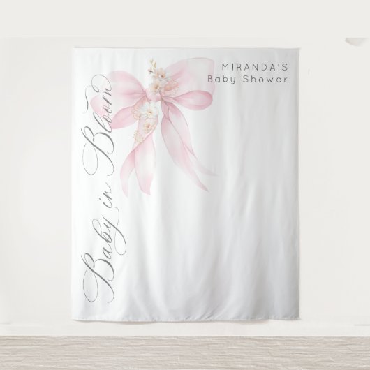 赤面ピンクボウベビーイン開花フローラベビーシャワー タペストリー (正面)