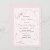 赤面ピンクボウベビーシャワー招待状 招待状 (正面/裏面)