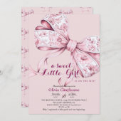 赤面ピンクボウベビーシャワー招待状 招待状 (正面/裏面)