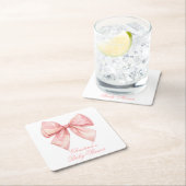 赤面ピンクボウベビーシャワー スクエアペーパーコースター (インサイチュ)