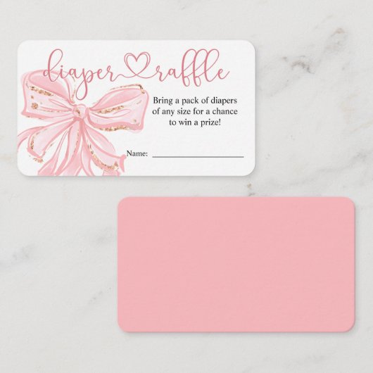 赤面ピンクボウボーイベビーシャワーおむつラッフルカード エンクロージャーカード (正面/裏面)