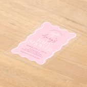 赤面ピンクボウミニマルベビーモダンガールシャワー アクリル招待状 (レイダウン)