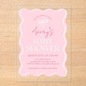 赤面ピンクボウミニマルベビーモダンガールシャワー アクリル招待状 (正面)