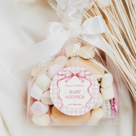 赤面ピンクボウリボン赤ちゃんガールシャワー ラウンドシール