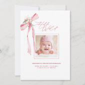赤面ピンクボウ写真ベビーシャワーサンキューカード 招待状 (正面)