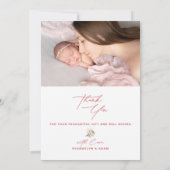 赤面ピンクボウ写真ベビーシャワーサンキューカード 招待状 (裏面)