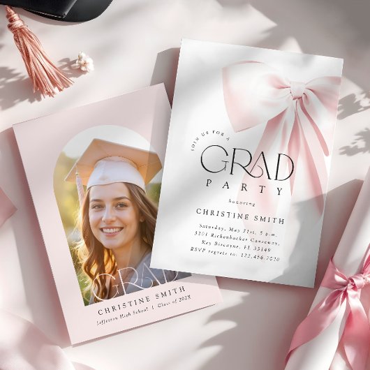 赤面ピンクボウ卒業パーティー招待状 招待状