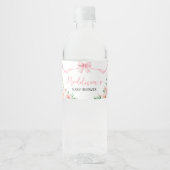 赤面ピンクボウ小さな女の子ベビーシャワー ペットボトルラベル (正面)