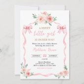 赤面ピンクボウ小さな女の子ベビーシャワー 招待状 (正面)