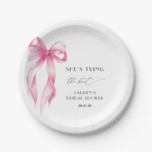 赤面ピンクボウ彼女は結び目ブライダルシャワー ペーパープレート (正面)