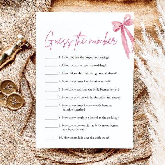 赤面ピンクボウ数字を推測ブライダルシャワーゲーム 招待状