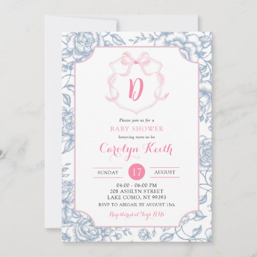 赤面ピンクボウ水の色グランドミレニアルのシャワー 招待状 (正面)