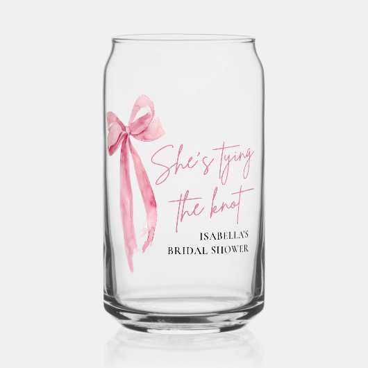 赤面ピンクボウ結び目ブライダルシャワー ガラス缶 (正面)