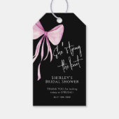 赤面ピンクボウ結び目ブライダルシャワー ギフトタグ (正面)