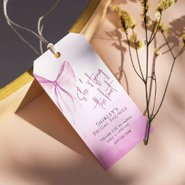 赤面ピンクボウ結び目ブライダルシャワー ギフトタグ