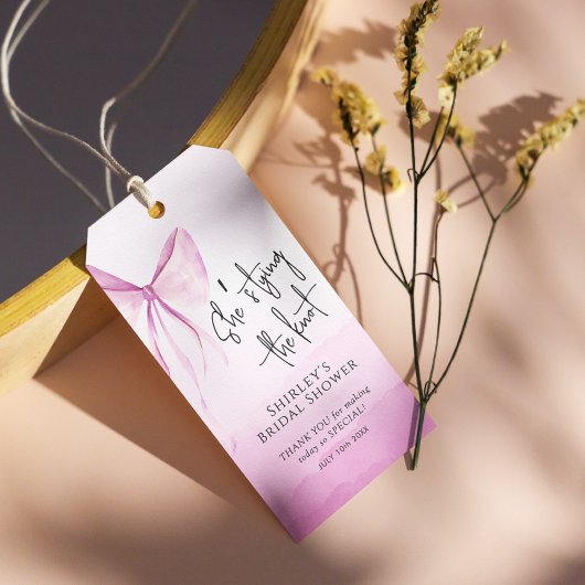 赤面ピンクボウ結び目ブライダルシャワー ギフトタグ