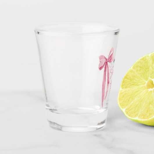 赤面ピンクボウ結び目ブライダルシャワー ショットグラス (左)
