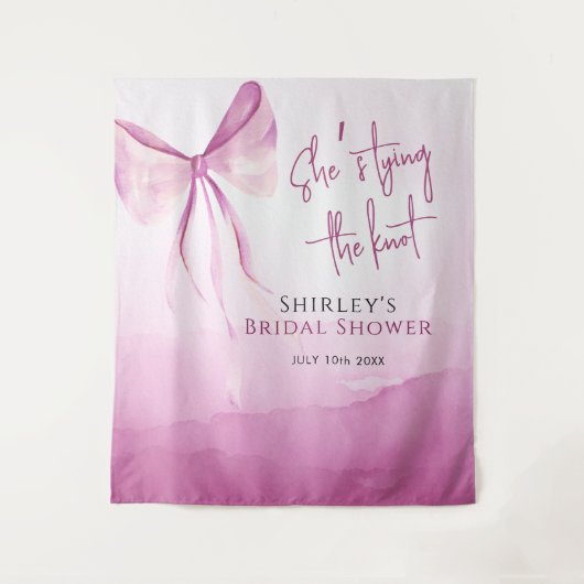 赤面ピンクボウ結び目ブライダルシャワー タペストリー (正面)