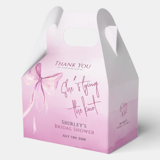 赤面ピンクボウ結び目ブライダルシャワー フェイバーボックス (正面)