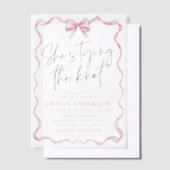 赤面ピンクボウ結び目ブライダルシャワー ベラム紙招待状 (オフセット)