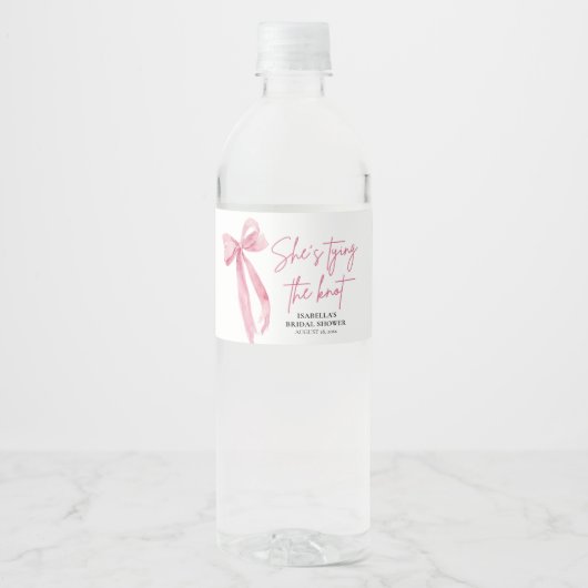 赤面ピンクボウ結び目ブライダルシャワー ペットボトルラベル (正面)