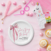 赤面ピンクボウ結び目ブライダルシャワー ペーパープレート (パーティー)