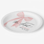 赤面ピンクボウ結び目ブライダルシャワー ペーパープレート (アングル)