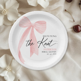 赤面ピンクボウ結び目ブライダルシャワー ペーパープレート