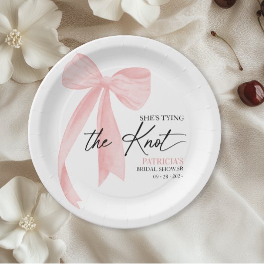 赤面ピンクボウ結び目ブライダルシャワー ペーパープレート