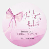 赤面ピンクボウ結び目ブライダルシャワー ラウンドシール (正面)