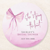 赤面ピンクボウ結び目ブライダルシャワー ラウンドペーパーコースター (正面)