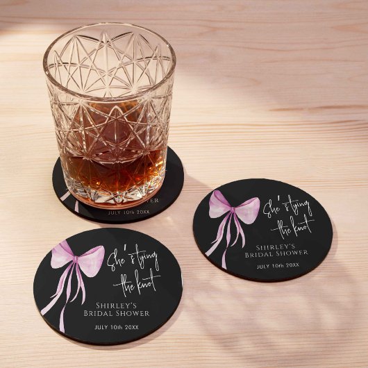 赤面ピンクボウ結び目ブライダルシャワー ラウンドペーパーコースター