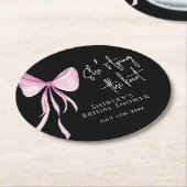 赤面ピンクボウ結び目ブライダルシャワー ラウンドペーパーコースター (アングル)