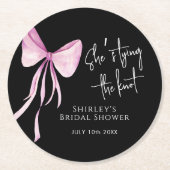赤面ピンクボウ結び目ブライダルシャワー ラウンドペーパーコースター (正面)