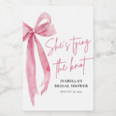 赤面ピンクボウ結び目ブライダルシャワー ワインラベル (シングルラベル)