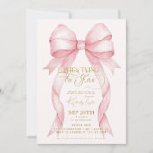 赤面ピンクボウ結び目ブライダルシャワー 招待状 (正面)