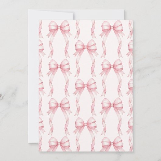 赤面ピンクボウ結び目ブライダルシャワー 招待状 (裏面)