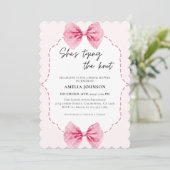 赤面ピンクボウ結び目ブライダルシャワー 招待状 (スタンド正面)