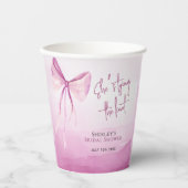 赤面ピンクボウ結び目ブライダルシャワー 紙コップ (正面)
