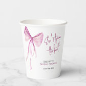 赤面ピンクボウ結び目ブライダルシャワー 紙コップ (裏面)