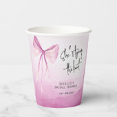 赤面ピンクボウ結び目ブライダルシャワー 紙コップ (裏面)