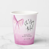 赤面ピンクボウ結び目ブライダルシャワー 紙コップ (正面)