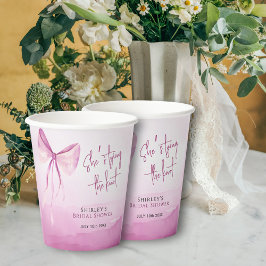 赤面ピンクボウ結び目ブライダルシャワー 紙コップ