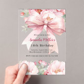 赤面ピンクボウ花模様澄ん誕生日 アクリル招待状 (インサイチュ (ポータブル))